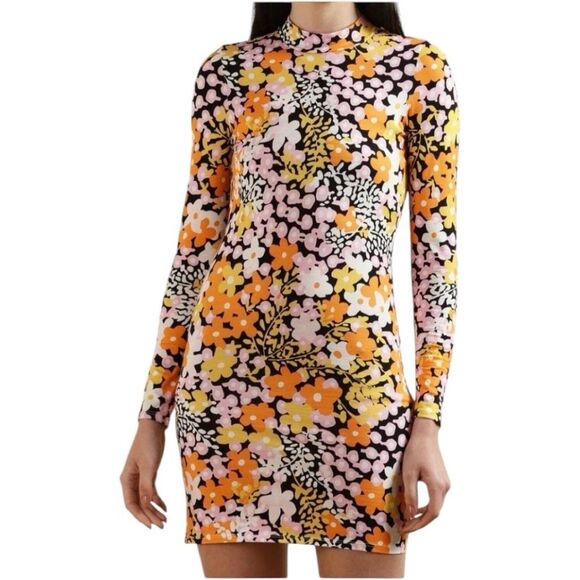 Ted Baker Delilah Multicolored Printed Floral Long Sleeve Mini Dress Size 4 Boho - Picture 1 of 9